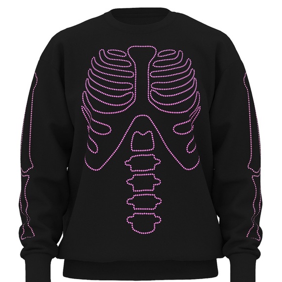 PINK Victoria's Secret Black Sweatshirt with Pink Skeleton Design - Picture 1 of 2